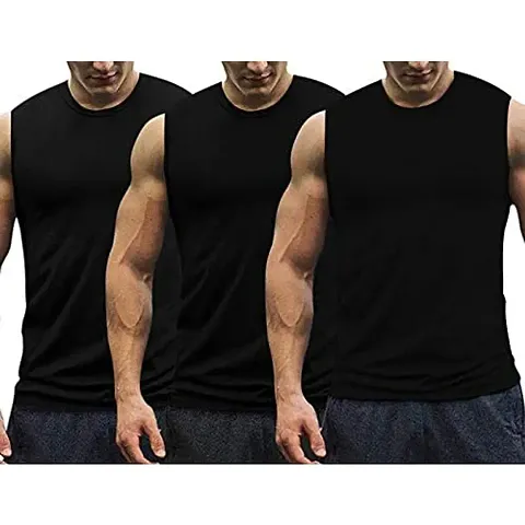 THE BLAZZE 0007 Men's Sleeveless T-Shirt Gym Tank Gym Tank Stringer Tank Tops Gym Vest Muscle Tee Gym Vest Vests Men Gym Vest for Men (M, Black, Black, Black)