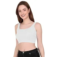 THE BLAZZE 1044 Women's Cotton Basics Sexy Solid Square Neck Slim Sleeveless Saree Readymade Saree Bra Blouse Crop Top T-Shirt for Women (Small, White)-thumb2