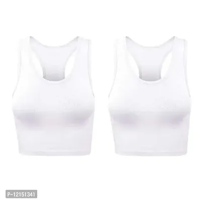 THE BLAZZE Women's Cotton Racerback Basic Crop Tank Tops (Medium, White White)-thumb0