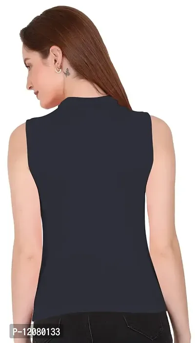 THE BLAZZE 1033 Women's Plain Black Sleeveless High Neck/Turtle Neck Top Stretch Slim Cotton T-Shirt for Women Sleeveless Top for Women-thumb4