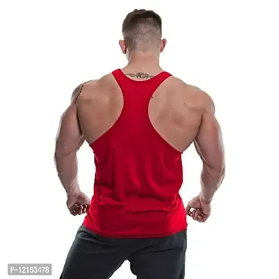 THE BLAZZE Men's Bodybuilding Gym Solid Color Tank Top Stringers (M, Red)-thumb2