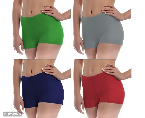 THE BLAZZE Women's Seamless Spandex Boyshort Underskirt Pant Short Leggings Pack of 4 (XL, Green+Gray+Navy+Red)