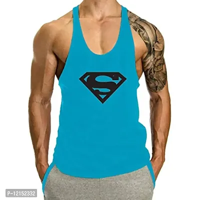 THE BLAZZE Men's S Logo Gym Stringer Tank Top Bodybuilding Athletic Workout Muscle Fitness Vest (Large(40”/100cm - Chest), Turquoises Blue)