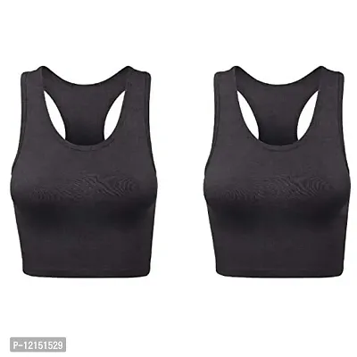 THE BLAZZE Women's Cotton Racerback Basic Crop Tank Tops (Large, Charcoal Melange Charcoal Melange)