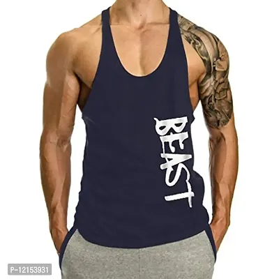 THE BLAZZE Men's Bodybuilding Gym Solid Color Tank Top Stringers (S, Navy)-thumb0