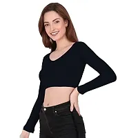 THE BLAZZE 1109 Sexy Women's Full Sleeve Tank Crop Tops Bustier Bra Vest Shorts Crop Top Bralette Blouse Top for Women (Large, Navy)-thumb3