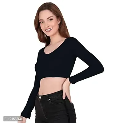 THE BLAZZE 1109 Sexy Women's Full Sleeve Tank Crop Tops Bustier Bra Vest Shorts Crop Top Bralette Blouse Top for Women (Large, Navy)-thumb4