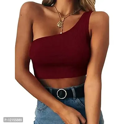 THE BLAZZE Women's Sleeveless Crop Tops Sexy Strappy Tees (XL, Maroon)