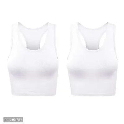 THE BLAZZE Women's Cotton Racerback Basic Crop Tank Tops (Large, White White)