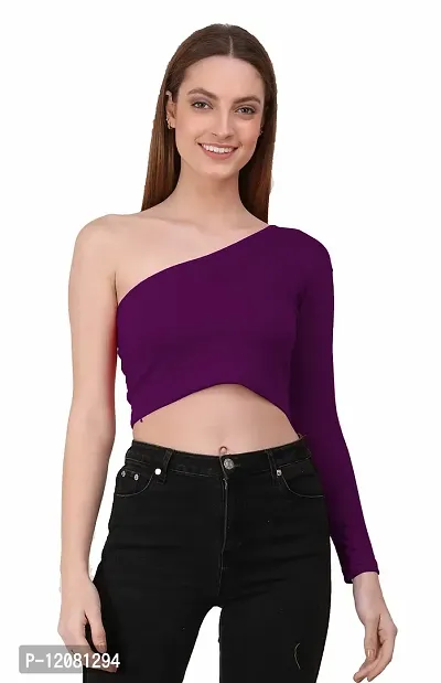 THE BLAZZE 1289 Women's Cotton One Shoulder Full Sleeve Crop Tops-thumb5