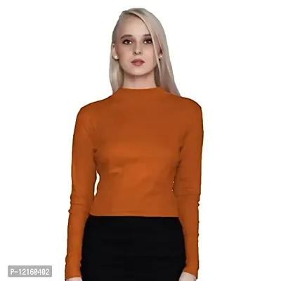 AD2CART A1756 Women's Basic Solid Turtle Neck Full Sleeves Stretchable Ribbed Crop Top for Women Stylish Western (X-Large, Color_02)