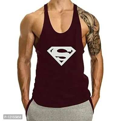 THE BLAZZE 0016 Men's Sleeveless T-Shirt Gym Tank Gym Tank Stringer Tank Tops Gym Vest Muscle Tee Gym Vest Vests Men Vest for Men T-Shirt for Men's (Large(38?-40""), G - Maroon)-thumb0