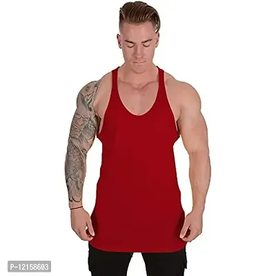 THE BLAZZE 0038 Men's Sleeveless T-Shirt Gym Tank Gym Stringer Tank Tops Muscle Gym Bodybuilding Vest Fitness Workout Train Stringers (Medium, Red)-thumb0