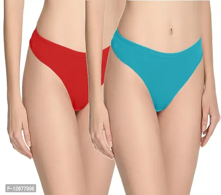 THE BLAZZE Women's Thong Low Rise Sexy Solid G-String Thong Bikini T-String Sexy Lingerie Panties Briefs (Medium(34?/85cm - Chest), Red+Turquoises Blue)-thumb0