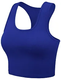 THE BLAZZE Women's Cotton Racerback Basic Crop Tank Tops (Small, Charcoal Melange Royal Blue)-thumb4