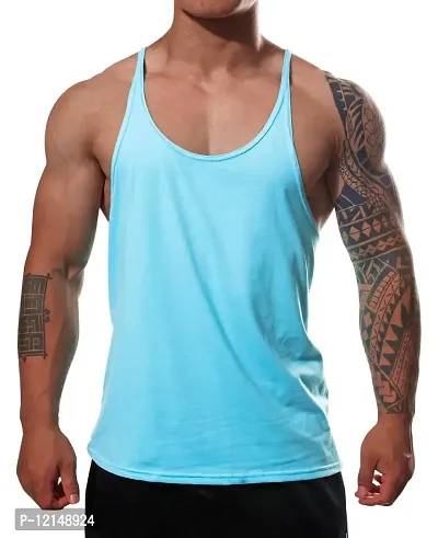 THE BLAZZE Men's Gym Stringer Tank Top Bodybuilding Athletic Workout Muscle Fitness Vest (S, Turquise Blue)-thumb2
