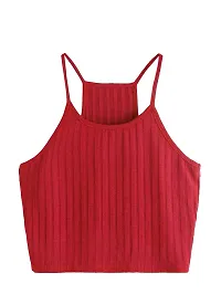 THE BLAZZE Women's Summer Basic Sexy Strappy Sleeveless Racerback Camisole Crop Top (Small, Black Red)-thumb2