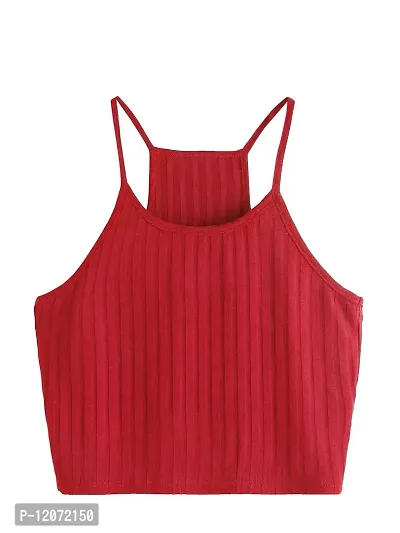 THE BLAZZE Women's Summer Basic Sexy Strappy Sleeveless Racerback Camisole Crop Top (Small, Black Red)-thumb3