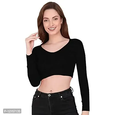 THE BLAZZE 1109 Women's V Neck Crop Top (Medium, Dark Grey)