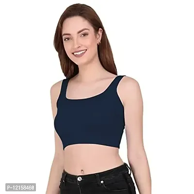 THE BLAZZE 1044 Women's Summer Basic Sexy Strappy Sleeveless Crop Top's (Medium, Navy)-thumb4