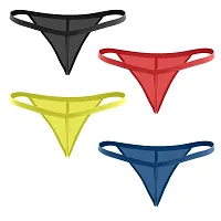 THE BLAZZE 0012 Men's G-String Thong Thongs Sexy Low Mid High Thongs Sexy Underwear Thongs for Men (Pack of 4) (M, Dark Assorted)-thumb1