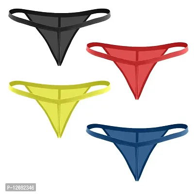 THE BLAZZE 0012 Men's G-String Thong Thongs Sexy Low Mid High Thongs Sexy Underwear Thongs for Men (Pack of 4) (M, Dark Assorted)-thumb2