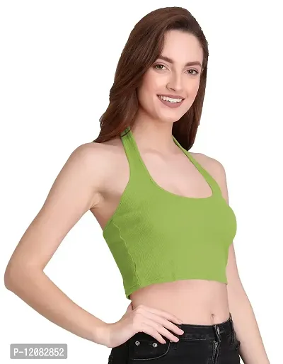 THE BLAZZE 1294 Women's Sleeveless Crop Tops Sexy Strappy Tees (X-Large, Light Green)-thumb4