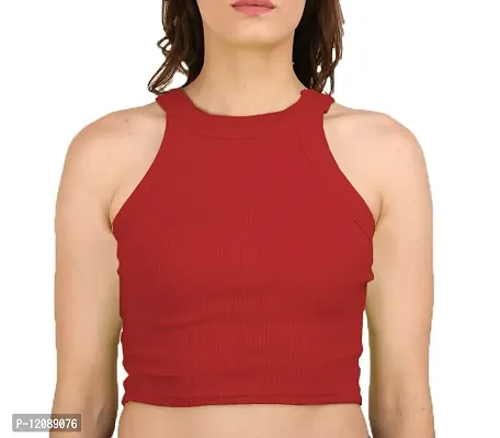 AD2CART A1628 Women's Round Neck Sleevless Ribbed Crop Top for Women-thumb5