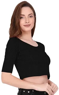 THE BLAZZE 1055 Women's Basic Sexy Solid Scoop Neck Slim Fit Short Sleeves Crop Tops (Medium(32-34), C - Dark Grey)-thumb4