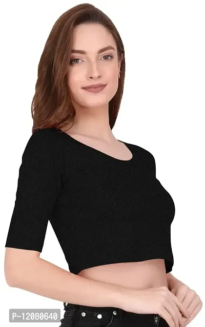 THE BLAZZE 1055 Women's Basic Sexy Solid Scoop Neck Slim Fit Short Sleeves Crop Tops (Medium(32-34), C - Dark Grey)-thumb5