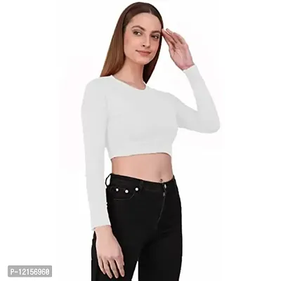 THE BLAZZE 1128 Sexy Women's Crew Neck Full Sleeve Tank Crop Tops Bustier Bra Vest Shorts Crop Top Bralette Blouse Top (Small, White)-thumb0
