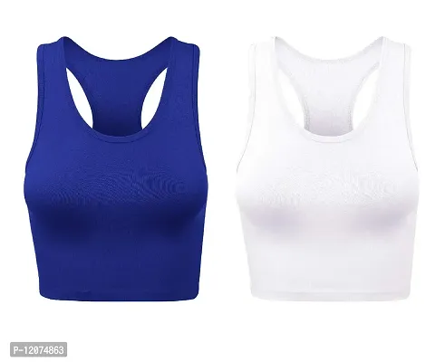 THE BLAZZE Women's Cotton Racerback Basic Crop Tank Tops (XX-Large, Royal Blue White)