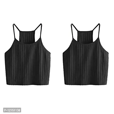 THE BLAZZE Women's Summer Basic Sexy Strappy Sleeveless Racerback Camisole Crop Top (Small, Black Black)-thumb0