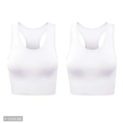 THE BLAZZE Women's Cotton Racerback Basic Crop Tank Tops (L, White White)-thumb0