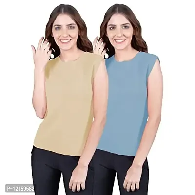 THE BLAZZE 1350 Women's Sleeveless Top Regular Round Neck T-Shirt for Women(M,Combo_11)