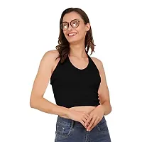 AD2CART A1592 Women's Casual Stretchy V Halter Neck Sleeveless Crop Tops for Women (XS, Color_01)-thumb2
