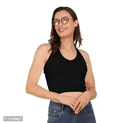 AD2CART A1592 Women's Casual Stretchy V Halter Neck Sleeveless Crop Tops for Women (XS, Color_01)-thumb3