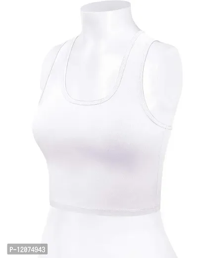 THE BLAZZE Women's Cotton Racerback Basic Crop Tank Tops (Small, White White)-thumb5