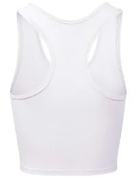 THE BLAZZE Women's Cotton Racerback Basic Crop Tank Tops (Small, White White)-thumb3