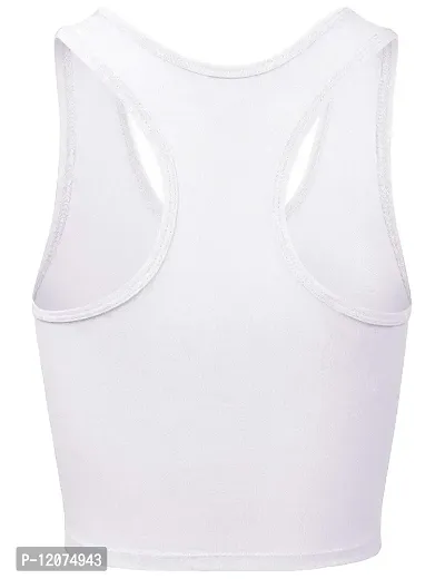 THE BLAZZE Women's Cotton Racerback Basic Crop Tank Tops (Small, White White)-thumb4