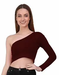 THE BLAZZE 1289 One Shoulder Tops for Women (X-Small, Maroon)-thumb3