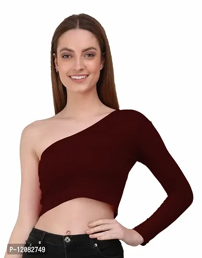 THE BLAZZE 1289 One Shoulder Tops for Women (X-Small, Maroon)-thumb4