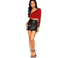 THE BLAZZE 1289 Women's Basic Sexy Solid Round Neck Slim Fit Full Sleevee Crop Top T-Shirt for Women (Large, Red)-thumb2