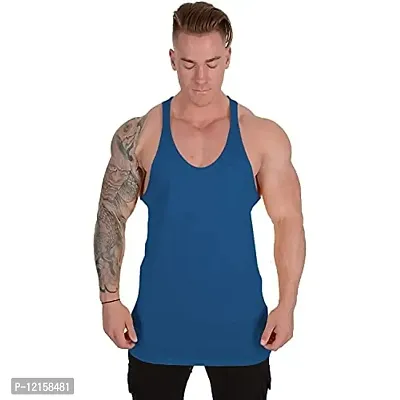 THE BLAZZE 0038 Men's Sleeveless T-Shirt Gym Tank Gym Stringer Tank Tops Muscle Gym Bodybuilding Vest Fitness Workout Train Stringers (Large, Royal Blue)-thumb0