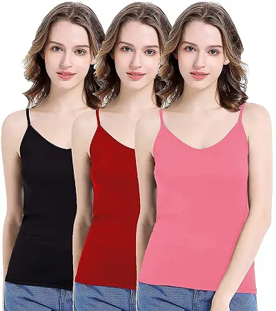 THE BLAZZE 1006 Women's Cotton Camisole for Women Camisole Women Camisole Slip for Women Tops for Women Spaghetti Top for Women Combo (Pack of 3)