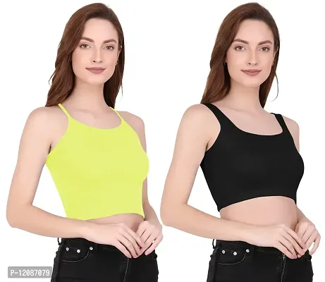 THE BLAZZE CT10 Women's Cotton Summer Basic Sexy Strappy Sleeveless Crop Top T-Shirts for Women-thumb0