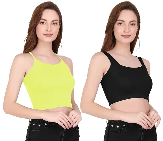 THE BLAZZE Women's Cotton Solid Sleeveless Crop Top Blouse