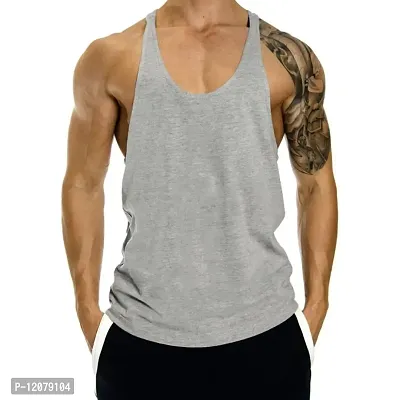 THE BLAZZE 0004 Men's Stringer Y Back Bodybuilding Gym Tank Tops (Large, Grey)