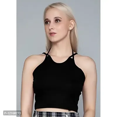 AD2CART A1675 Women's Basic Solid U Halter Neck Crop Top for Women Stylish Western(XL,Black)-thumb4