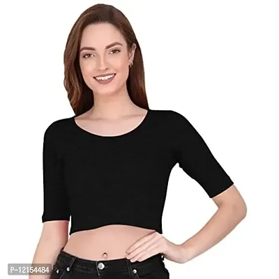 THE BLAZZE 1055 Women's Basic Sexy Solid Scoop Neck Slim Fit Short Sleeves Crop Tops (Large(34?-36), C - Dark Grey)